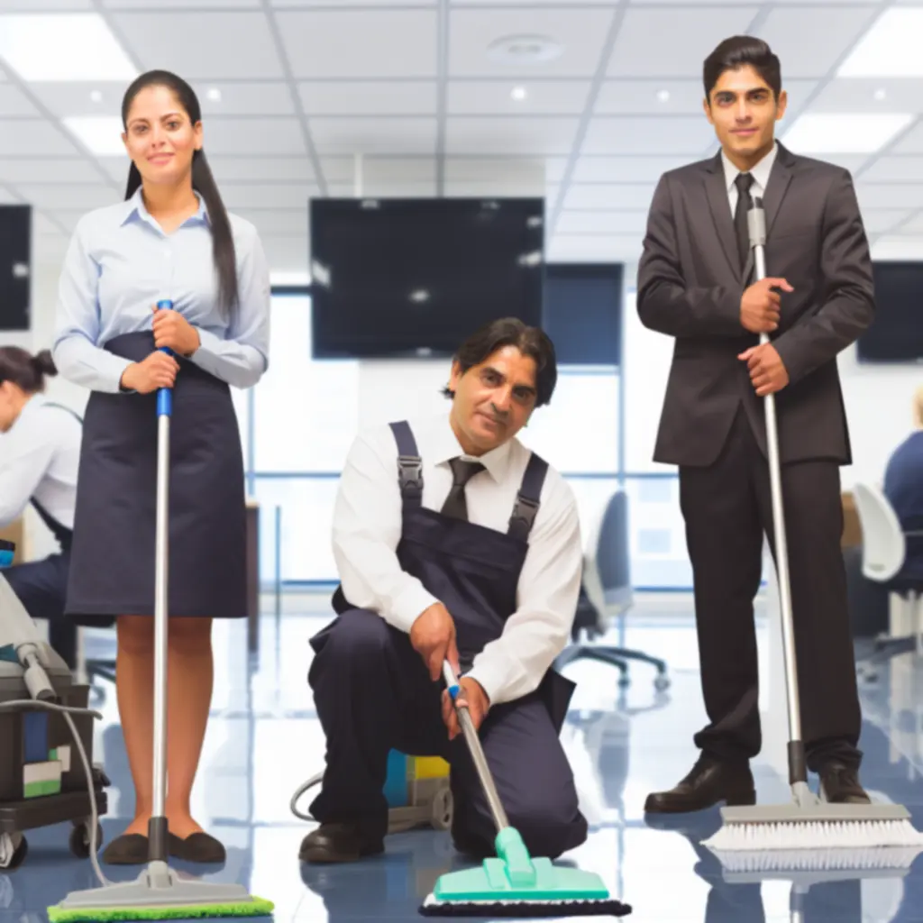 Zespół CityCleaningPro podczas profesjonalnego sprzątania biura
