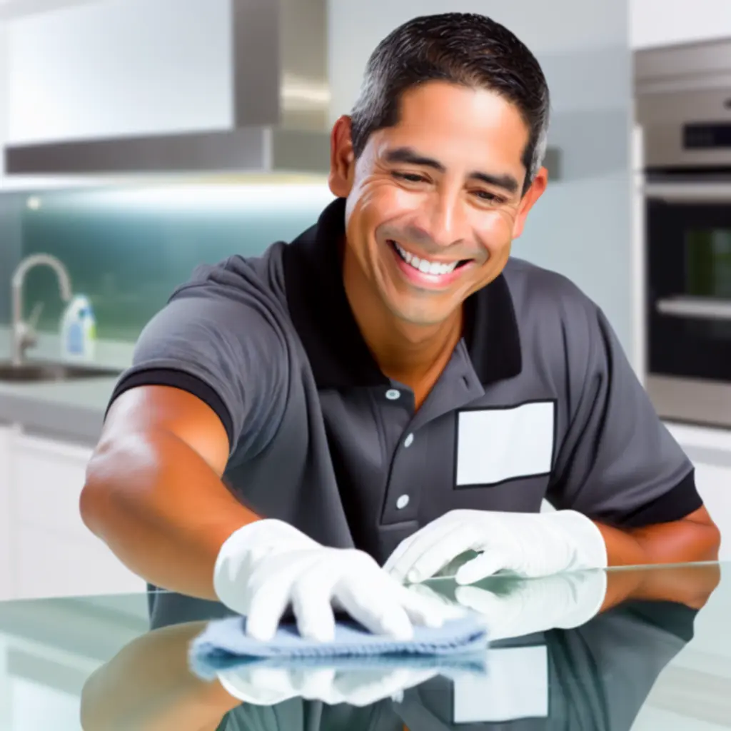 Zadowolony pracownik CityCleaningPro prezentujący efekt dokładnego sprzątania