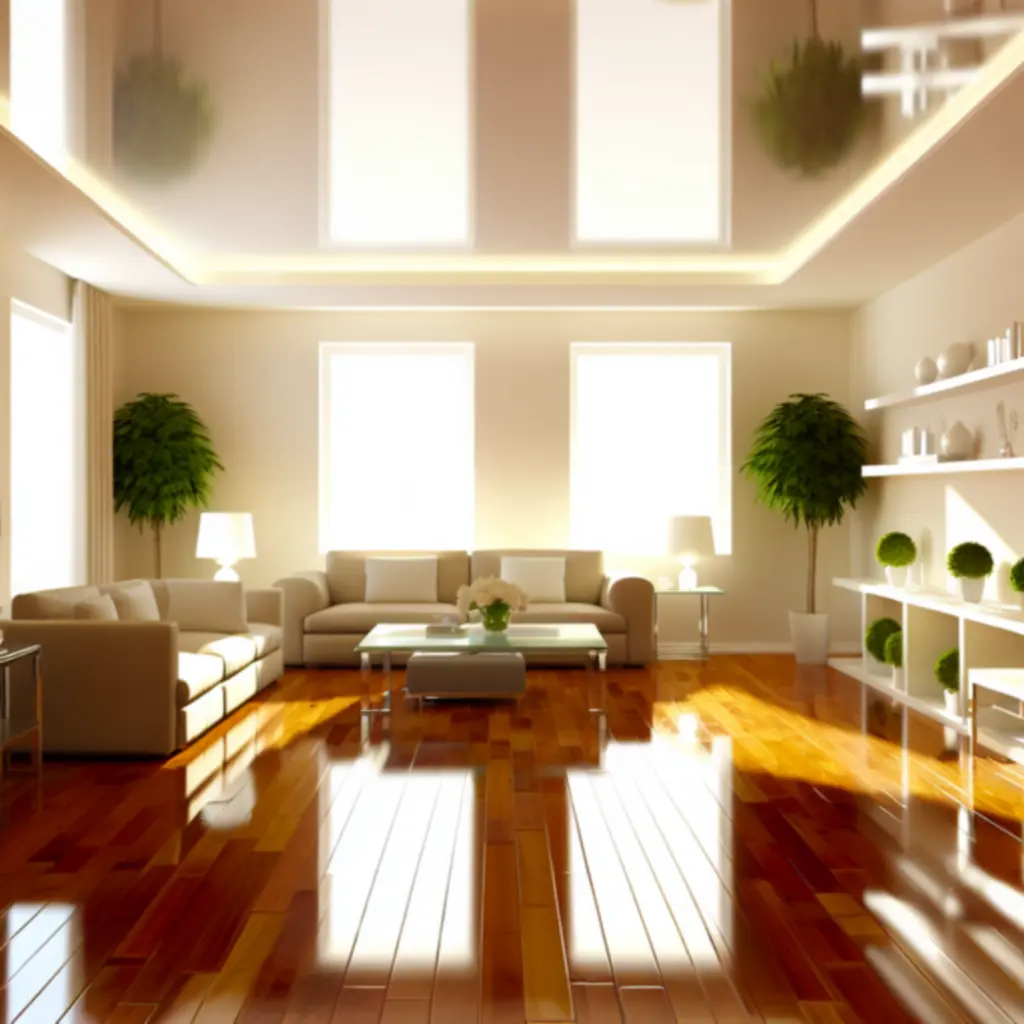 Perfekcyjnie wysprzątany, nowoczesny salon w jasnych barwach