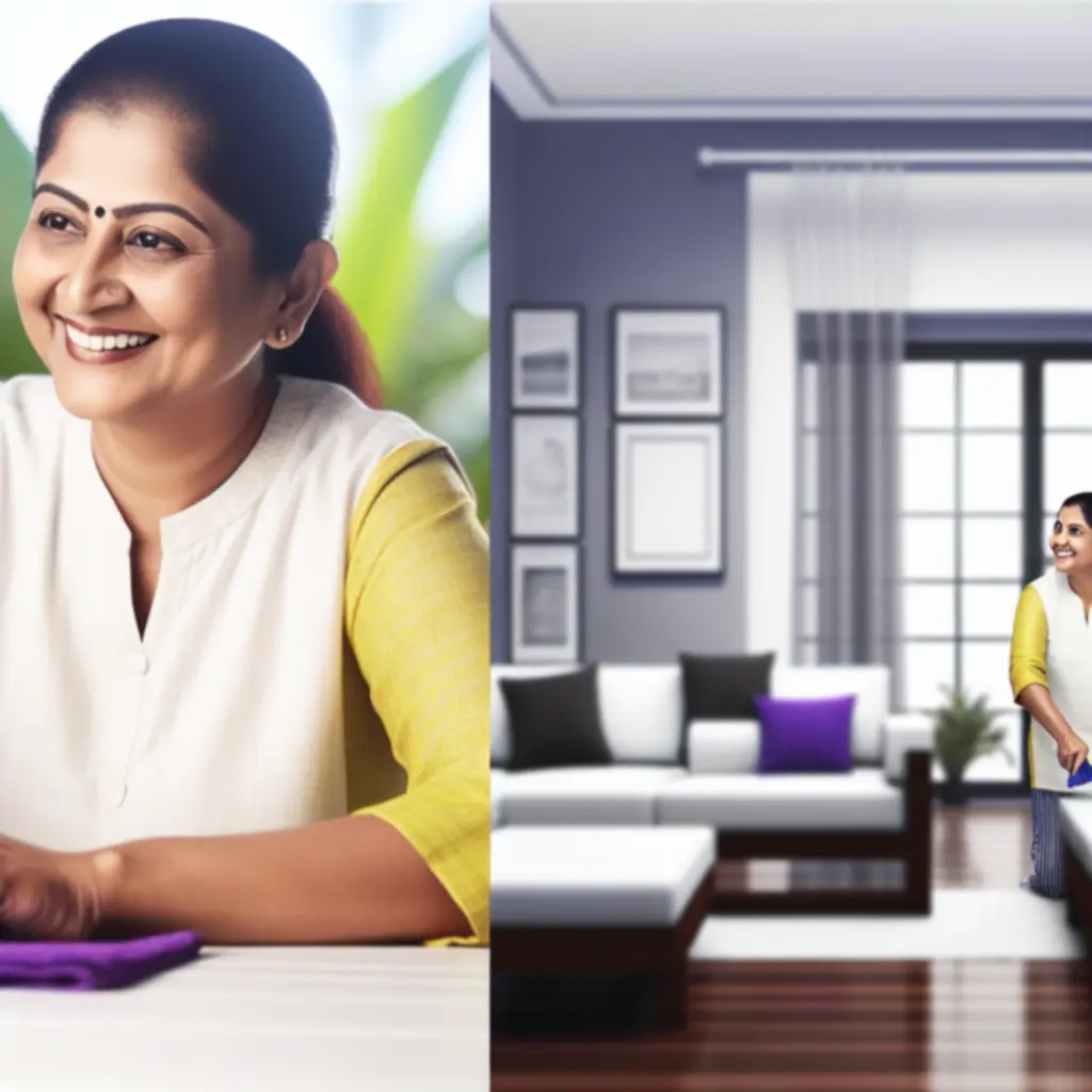 Uśmiechnięta klientka w czystym, jasnym mieszkaniu