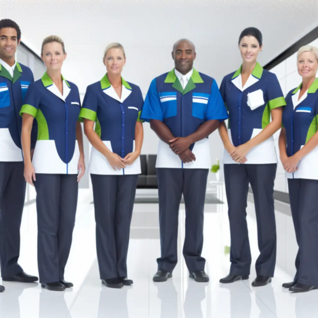 Zespół CityCleaningPro pozujący w czystym, jasnym wnętrzu biurowym